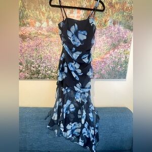 Lulu's Black and Blue Floral High Low Dress